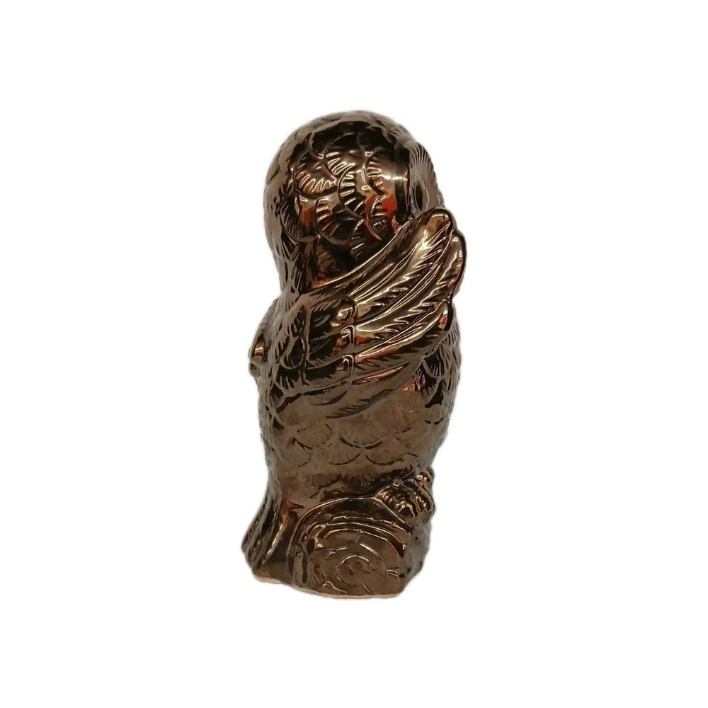 1950s Vintage Owls on a log Shelf Sitter Bronze Color Art MCM Ceramic 9.5 #107B5